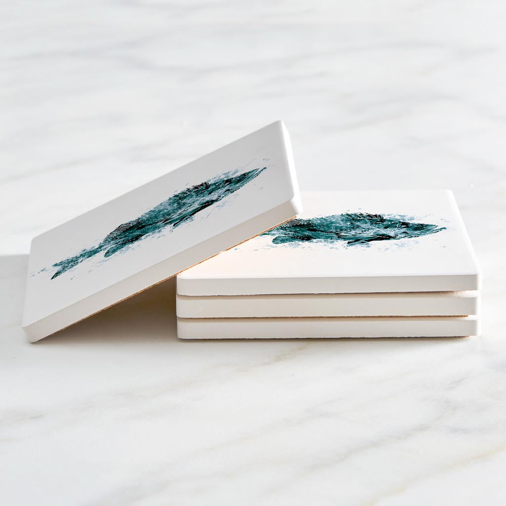 Blue White Water Color Red Fish| Absorbent Coasters | Set of 4 | Min 2