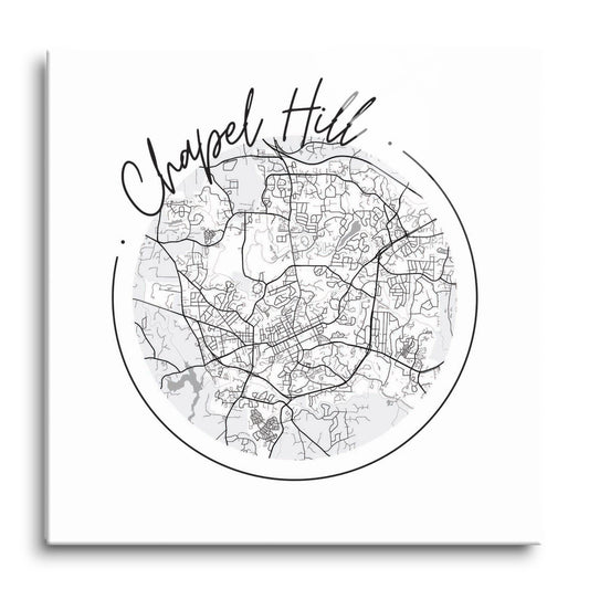 Minimalistic B&W North Carolina Chapel Hill Circle Map | Hi-Def Glass Art | Eaches | Min 1