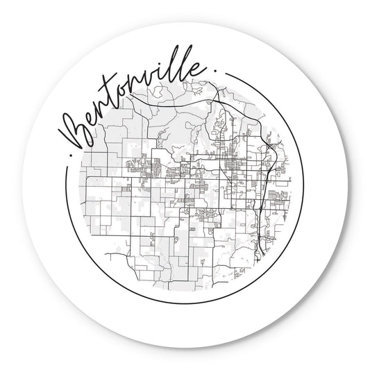 Minimalist B&W Arkansas Bentonville Circle Map | Wood Sign | Eaches | Min 1