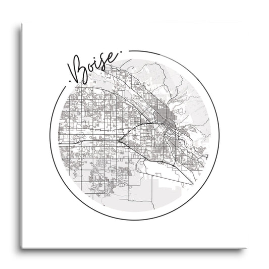 Minimalist B&W Idaho Boise Circle Map | Hi-Def Glass Art | Eaches | Min 1