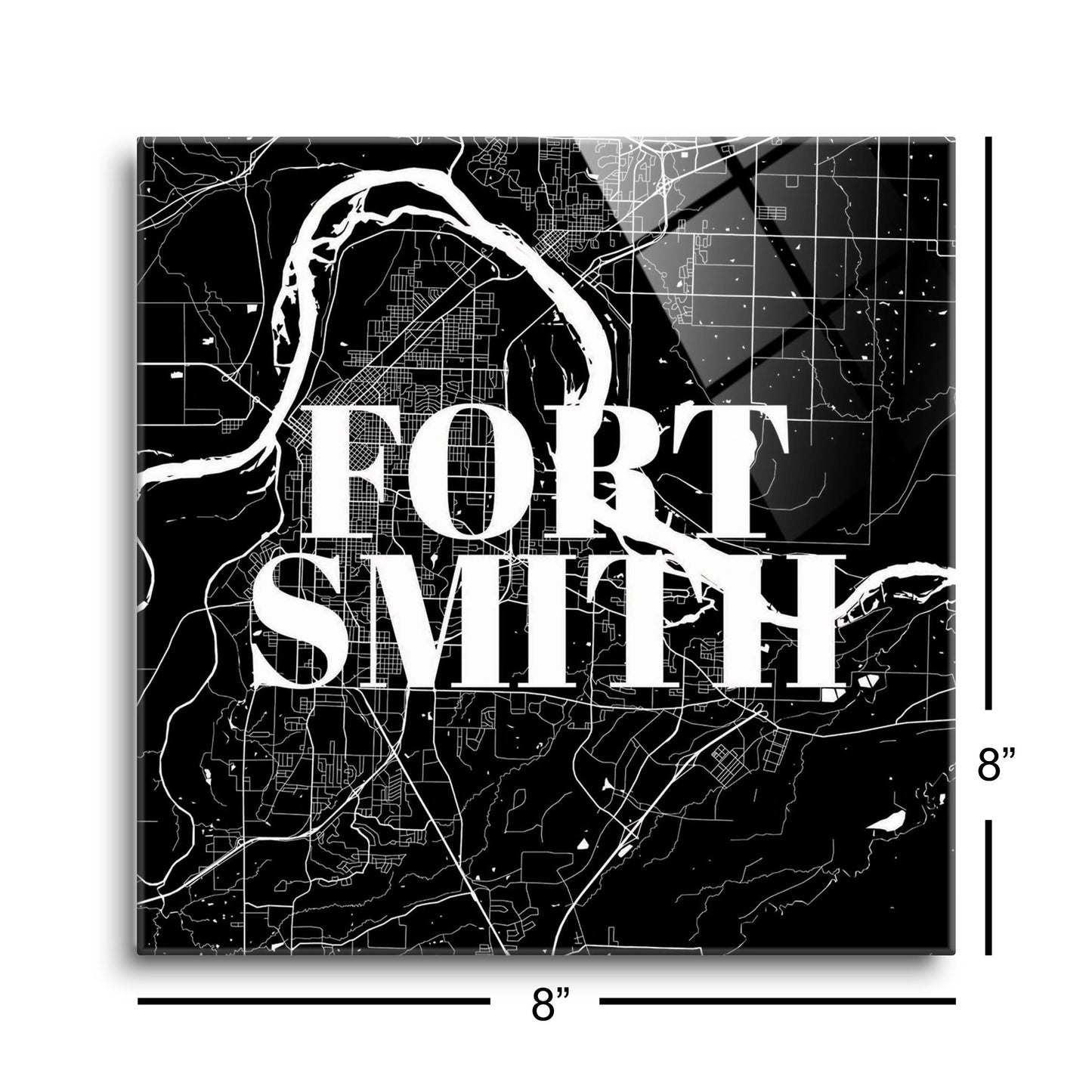 B&W Minimalist Arkansas Fort Smith Map | Hi-Def Glass Art | Eaches | Min 2