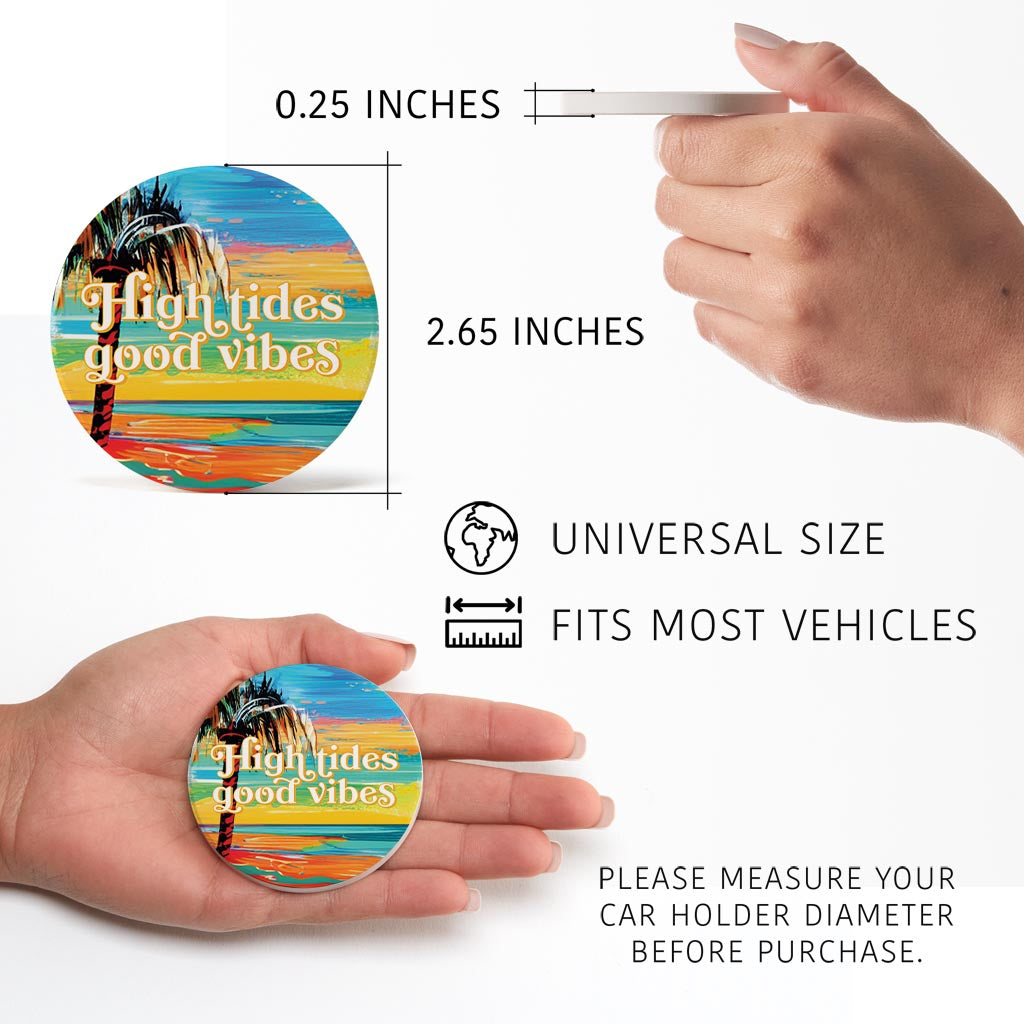High Tides Good Vibes | Absorbent Car Coasters | Set of 2 | Min 4