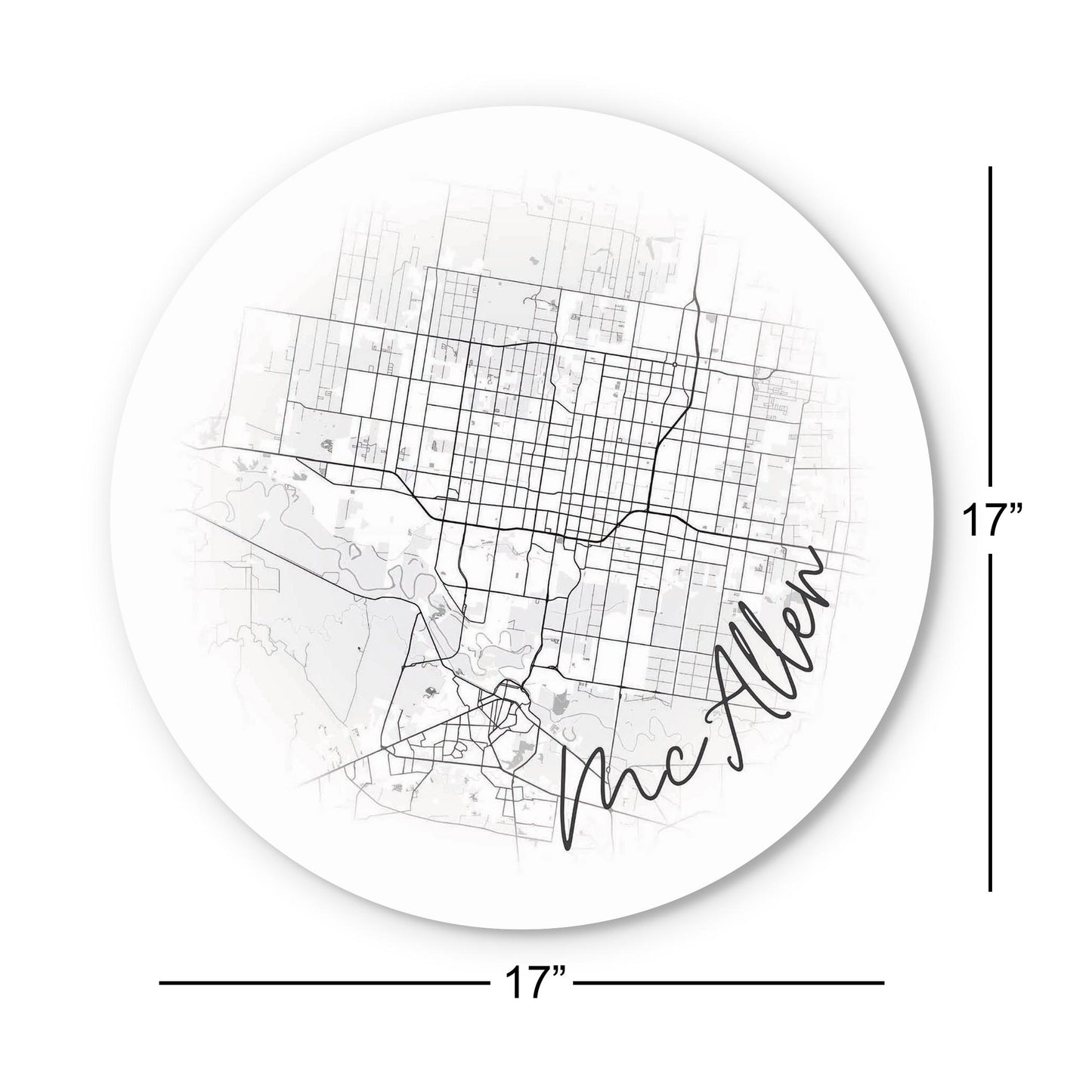 Minimalistic B&W Texas Mcallen Circle Map | Wood Sign | Eaches | Min 1