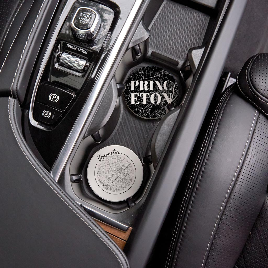Minimalistic B&W New Jersey Princeton Maps | Absorbent Car Coasters | Set of 2 | Min 4