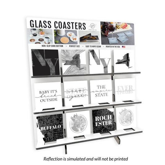 Minimalistic B&W New York Glass Square Coaster Loaded Display POP Min of 1