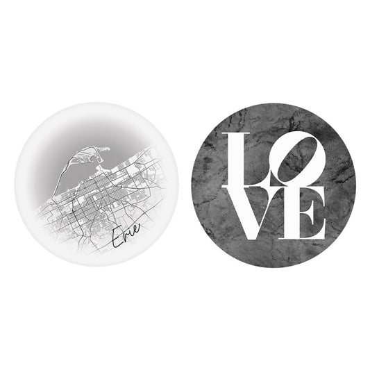 Minimalistic B&W Pennsylvania Erie Circle Love| Absorbent Car Coasters | Set of 2 | Min 4