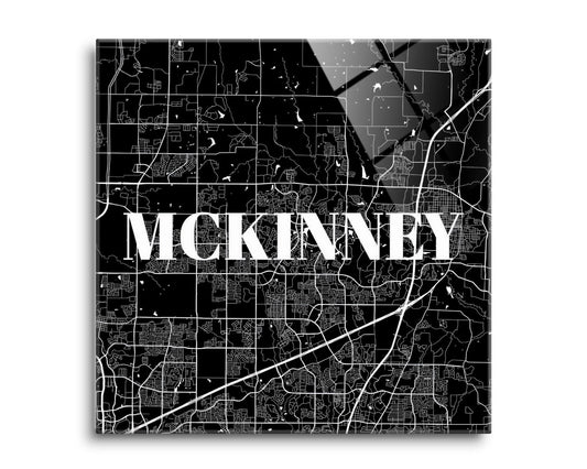 Minimalistic B&W Texas Mckinney Map | Hi-Def Glass Art | Eaches | Min 2