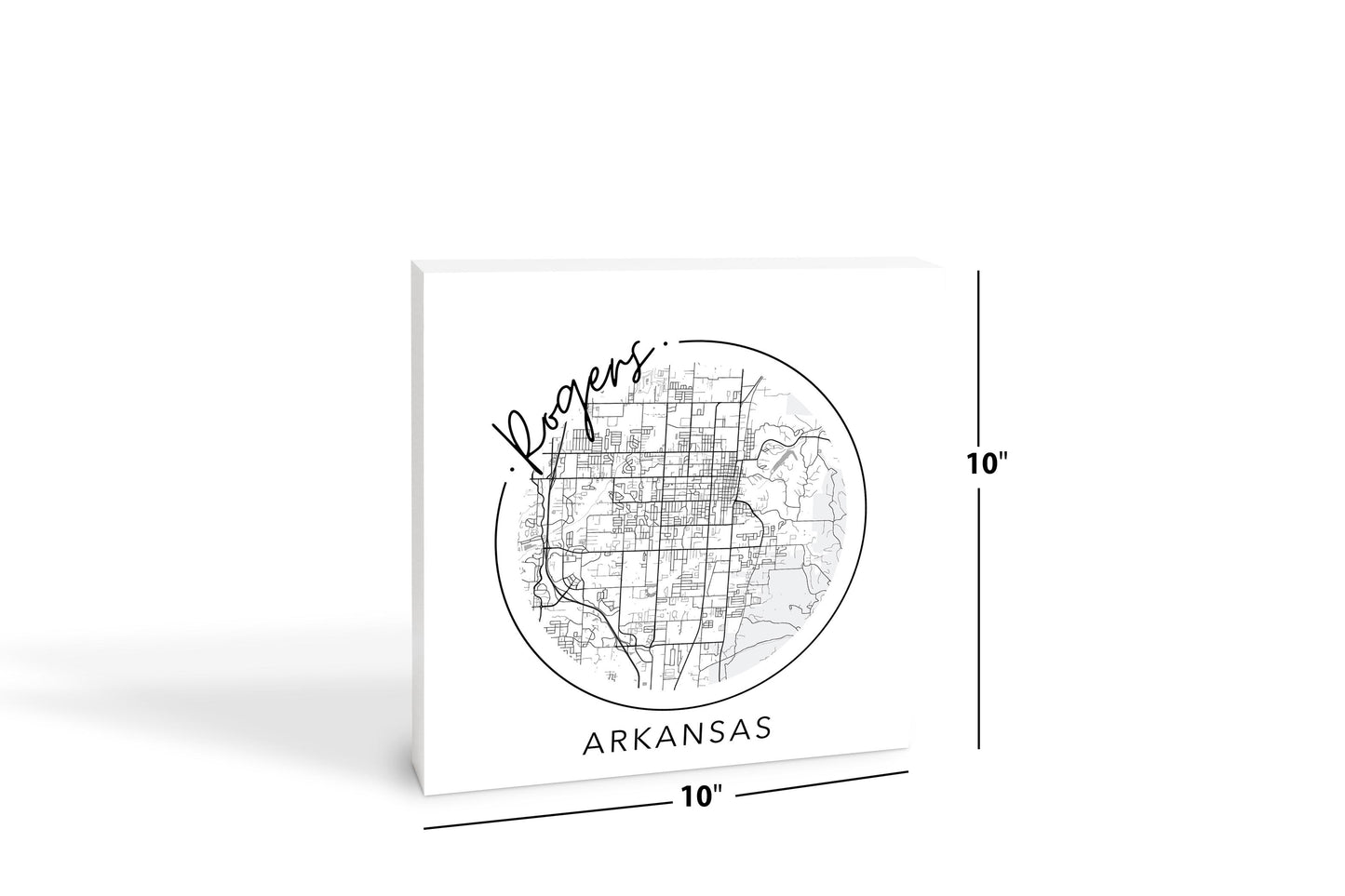 Minimalist B&W Arkansas Rogers Circle Map State | Wood Block | Eaches | Min 2