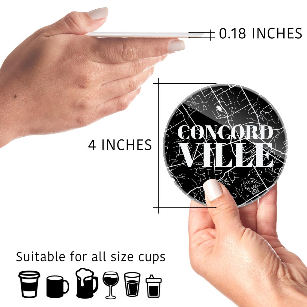 Minimalistic B&W Pennsylvania Concordville Maps Love | Hi-Def Glass Coasters | Set of 4 | Min 2