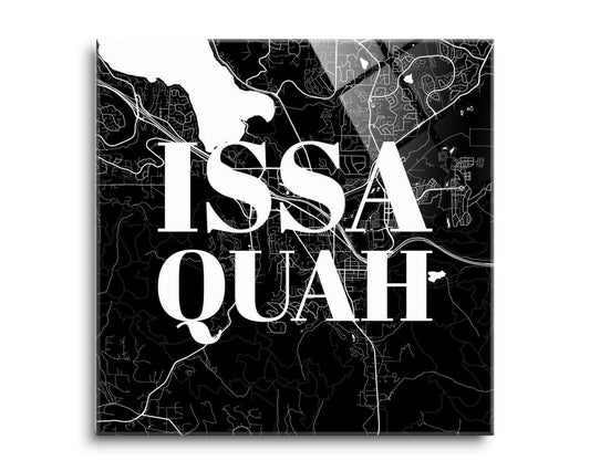 Minimalistic B&W Washington Issaquah Map | Hi-Def Glass Art | Eaches | Min 2