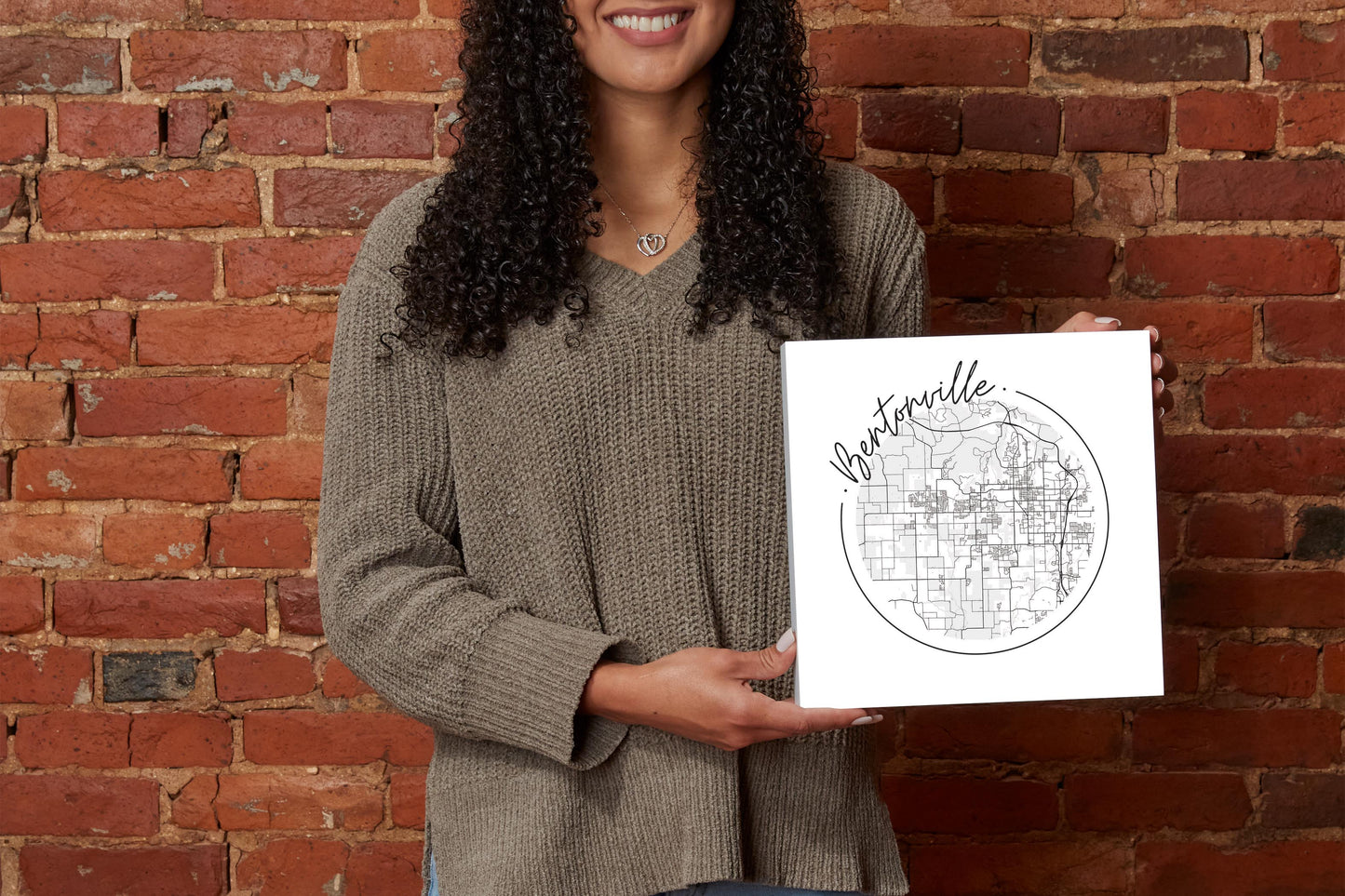 Minimalist B&W Arkansas Bentonville Circle Map | Wood Block | Eaches | Min 2