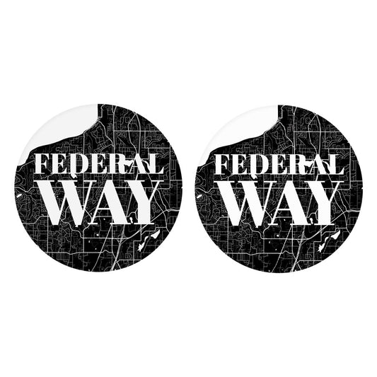 Minimalistic B&W Washington Federal Way Map | Absorbent Car Coasters | Set of 2 | Min 4