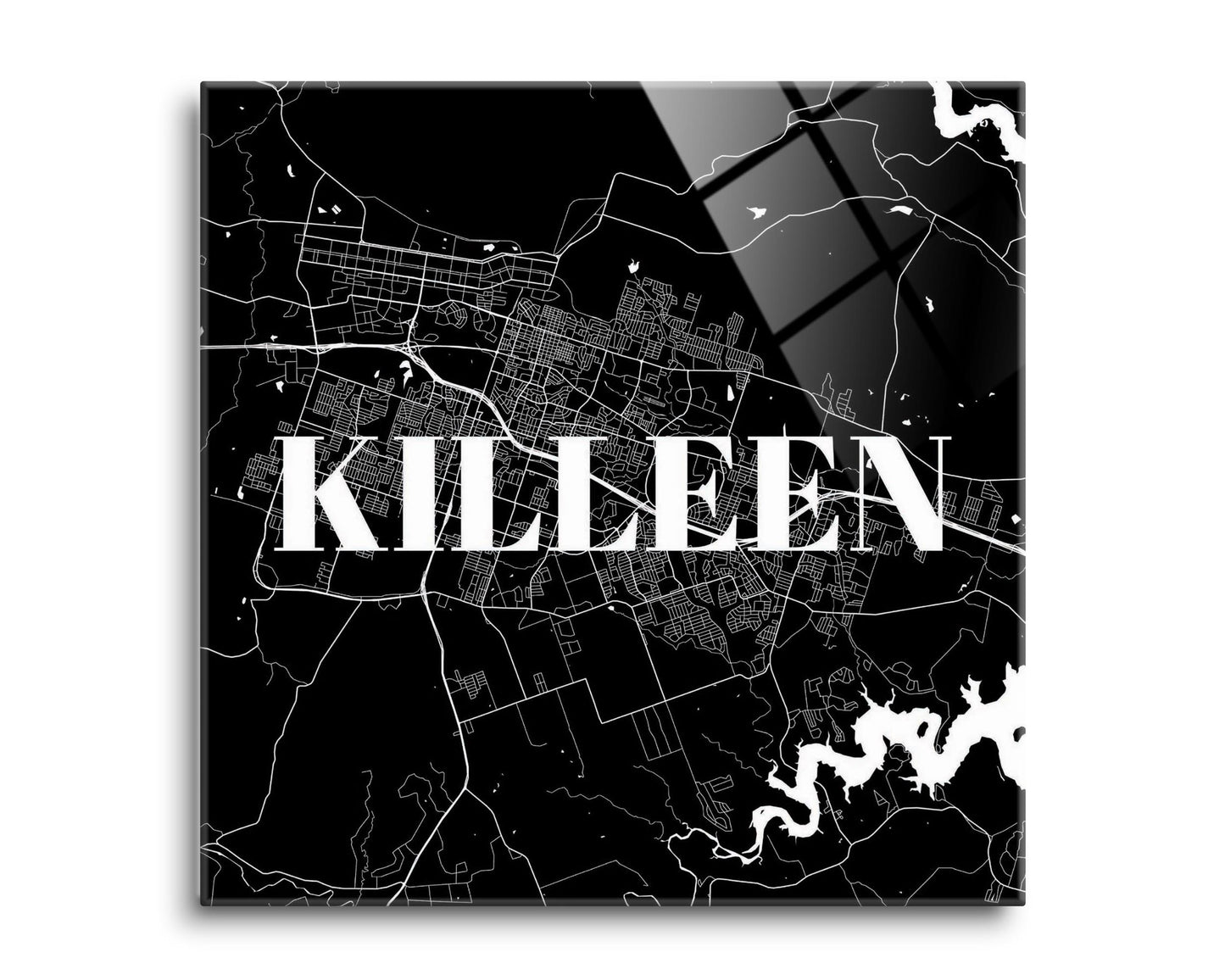 Minimalistic B&W Texas Killeen Map | Hi-Def Glass Art | Eaches | Min 2