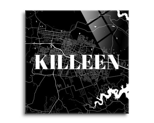 Minimalistic B&W Texas Killeen Map | Hi-Def Glass Art | Eaches | Min 2