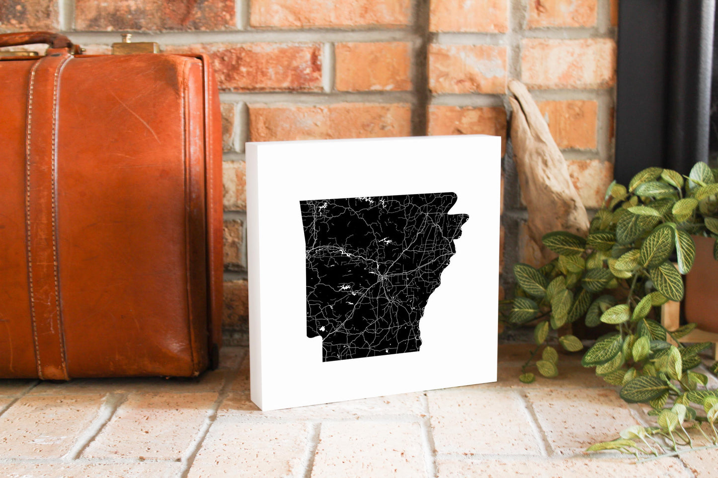 B&W Minimalist Arkansas Map | Wood Block | Eaches | Min 2