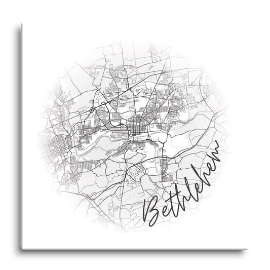 Minimalistic B&W Pennsylvania Bethlehem Circle Map | Hi-Def Glass Art | Eaches | Min 1