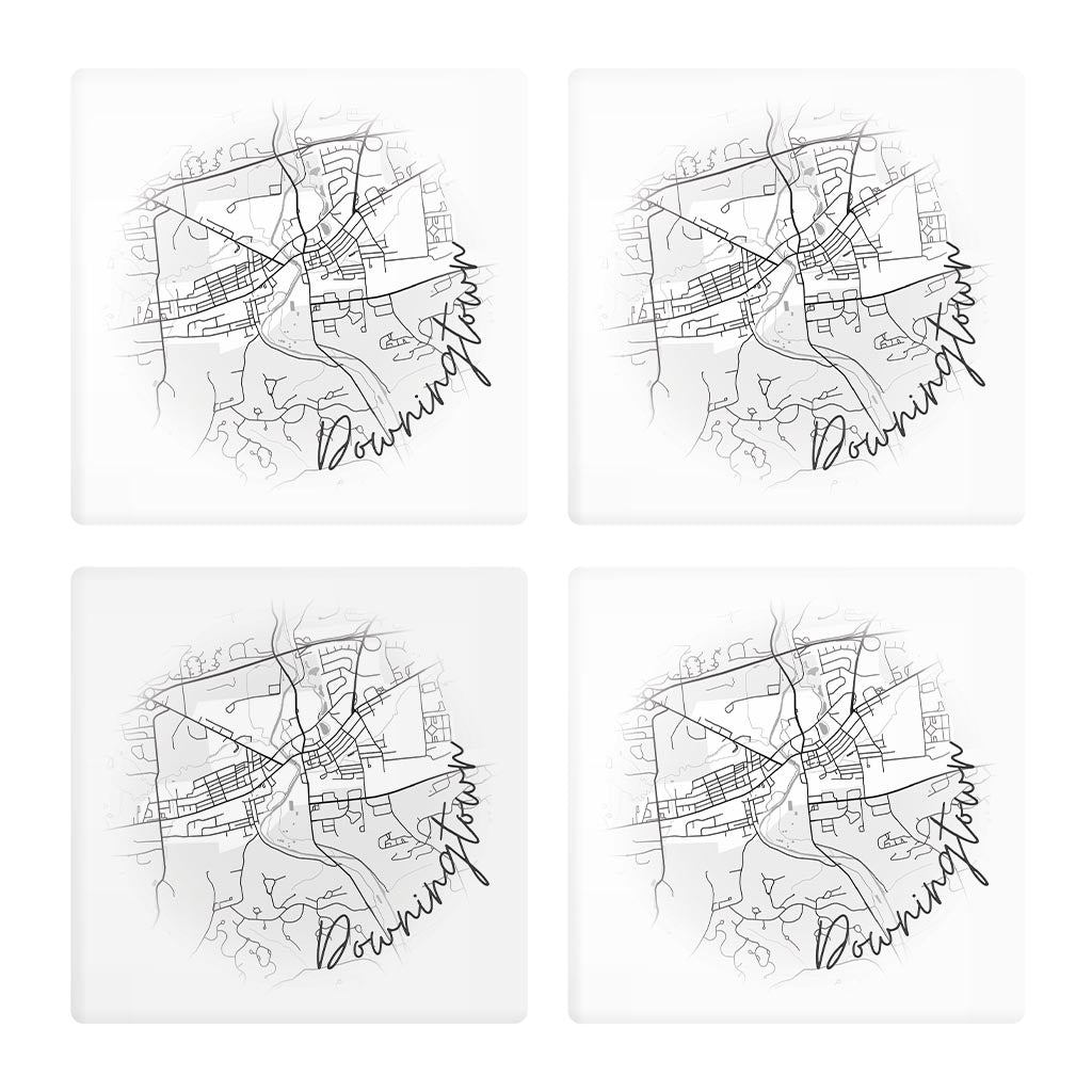 Minimalistic B&W Pennsylvania Downingtown Circle Map| Absorbent Coasters | Set of 4 | Min 2