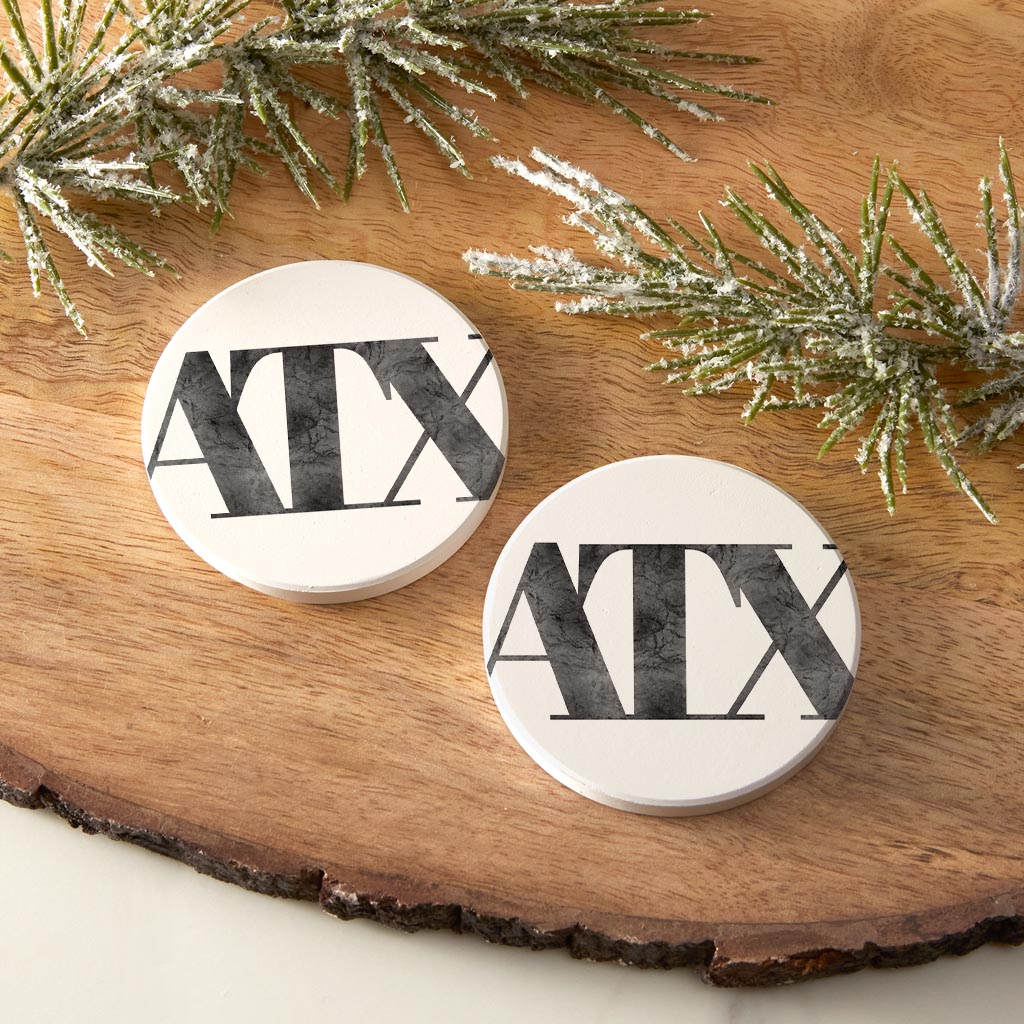 Minimalistic B&W Texas Austin White Initials | Absorbent Car Coasters | Set of 2 | Min 4