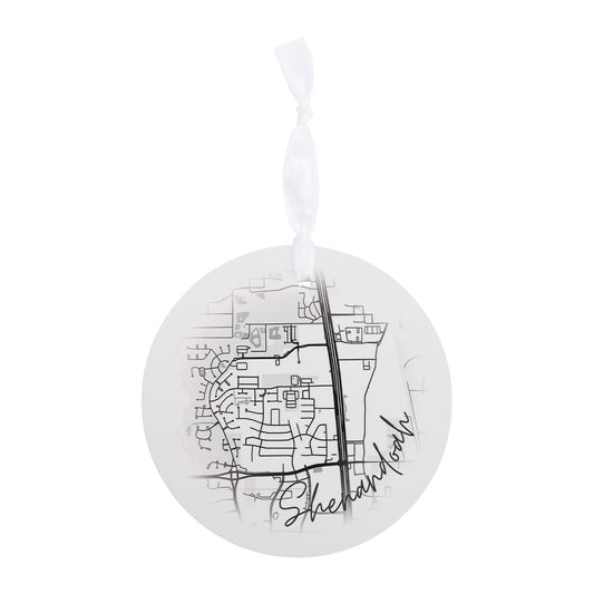 Minimalistic B&W Texas Shenandoah Circle Map | Wood Ornament | Eaches | Min 6