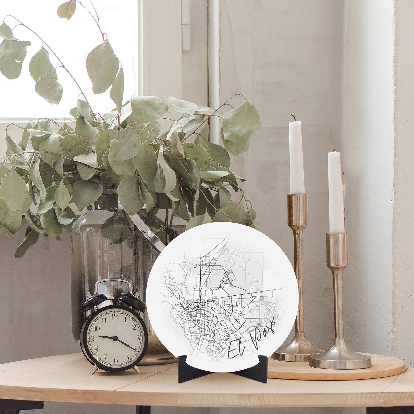 Minimalistic B&W Texas El Paso Circle Map | Wood Sign | Eaches | Min 1