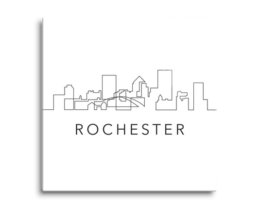 Minimalistic B&W New York Rochester Skyline | Hi-Def Glass Art | Eaches | Min 2