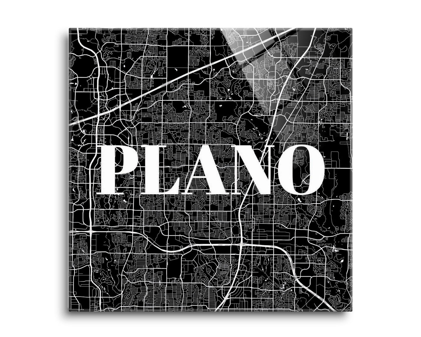Minimalistic B&W Texas Plano Map | Hi-Def Glass Art | Eaches | Min 2