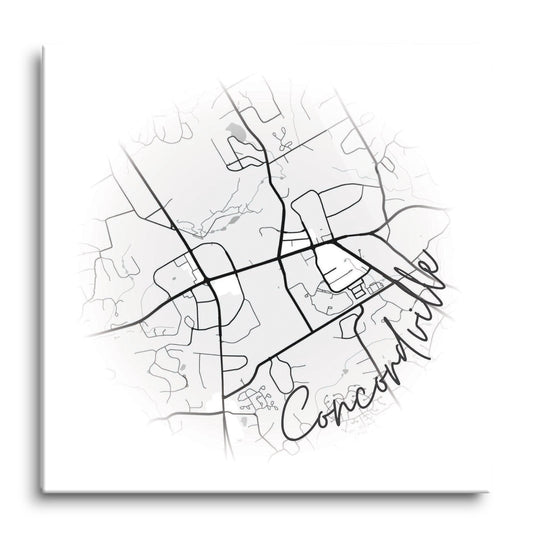 Minimalistic B&W Pennsylvania Concordville Circle Map | Hi-Def Glass Art | Eaches | Min 1