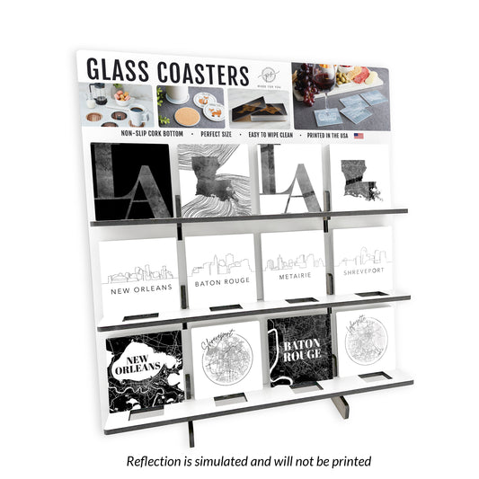 Modern Black & White Louisiana Square Glass Coaster Loaded Display POP Min of 1
