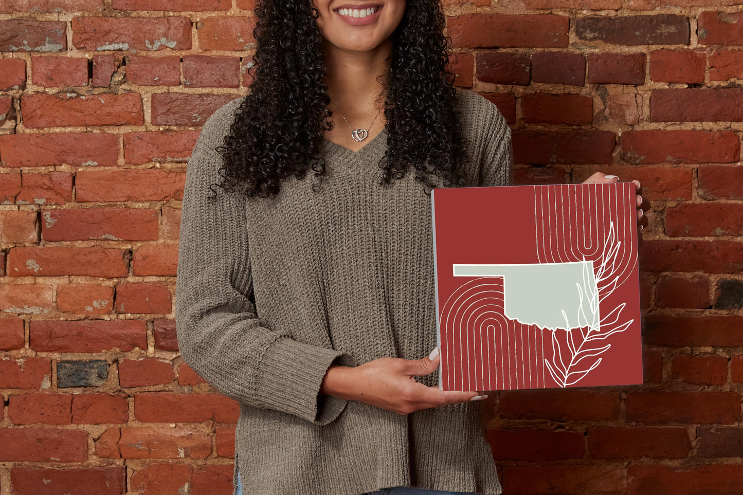 Modern Minimalist Oklahoma State Shape With Leaf | Wood Block | Eaches | Min 2