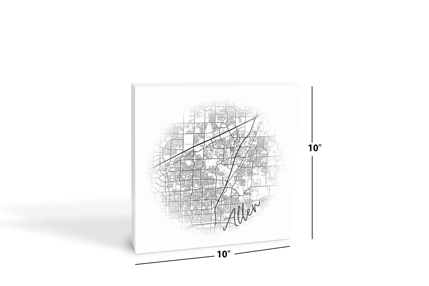 Minimalistic B&W Texas Allen Circle Map | Wood Block | Eaches | Min 2
