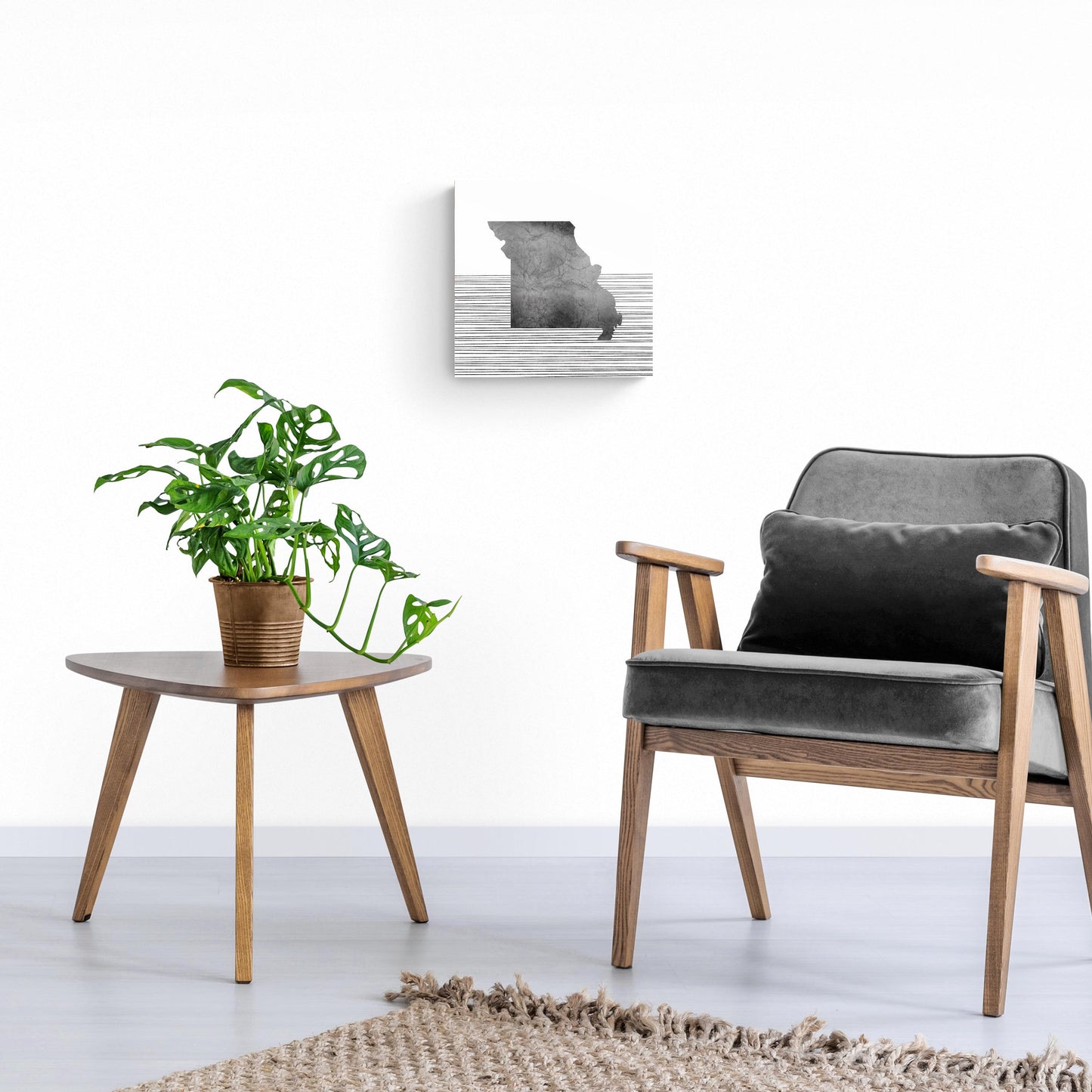 Minimalist B&W Missouri State With Straight Lines | Hi-Def Glass Art | Eaches | Min 1