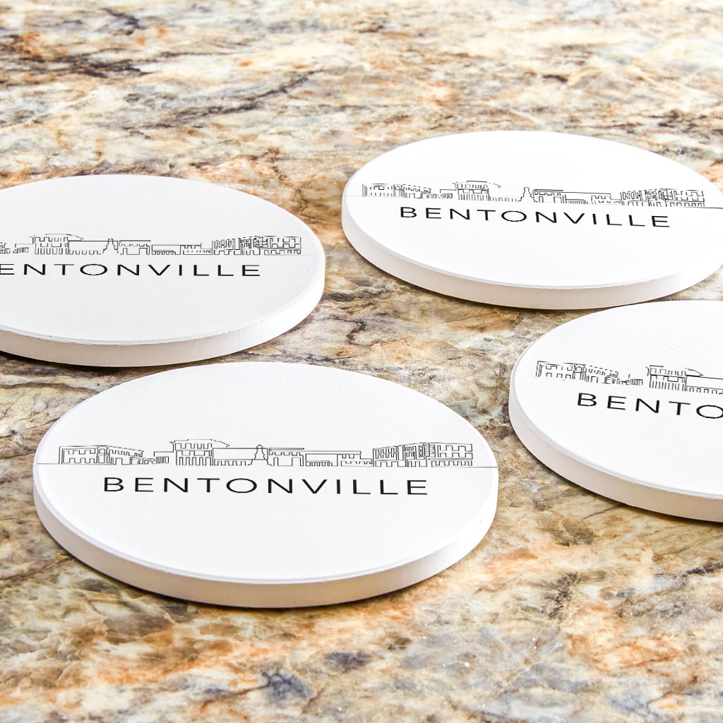 Minimalist B&W Arkansas Bentonville Skyline | Absorbent Coasters | Set of 4 | Min 2