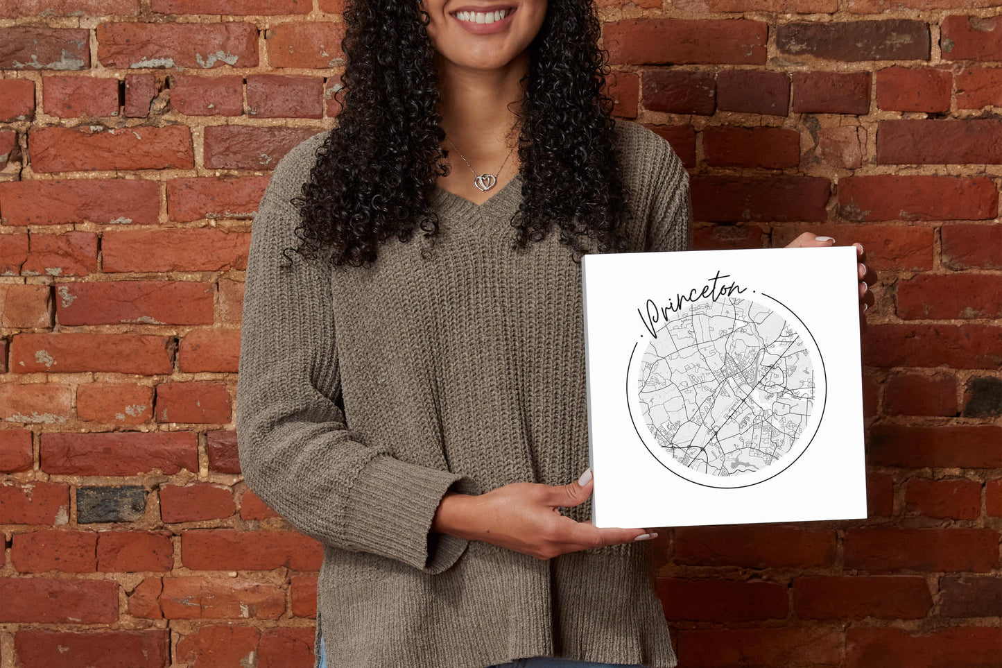 Minimalistic B&W New Jersey Princeton Circle Map | Wood Block | Eaches | Min 2