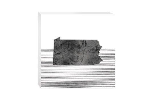 Minimalistic B&W Pennsylvania Shape Straight Lines | Wood Block | Eaches | Min 2