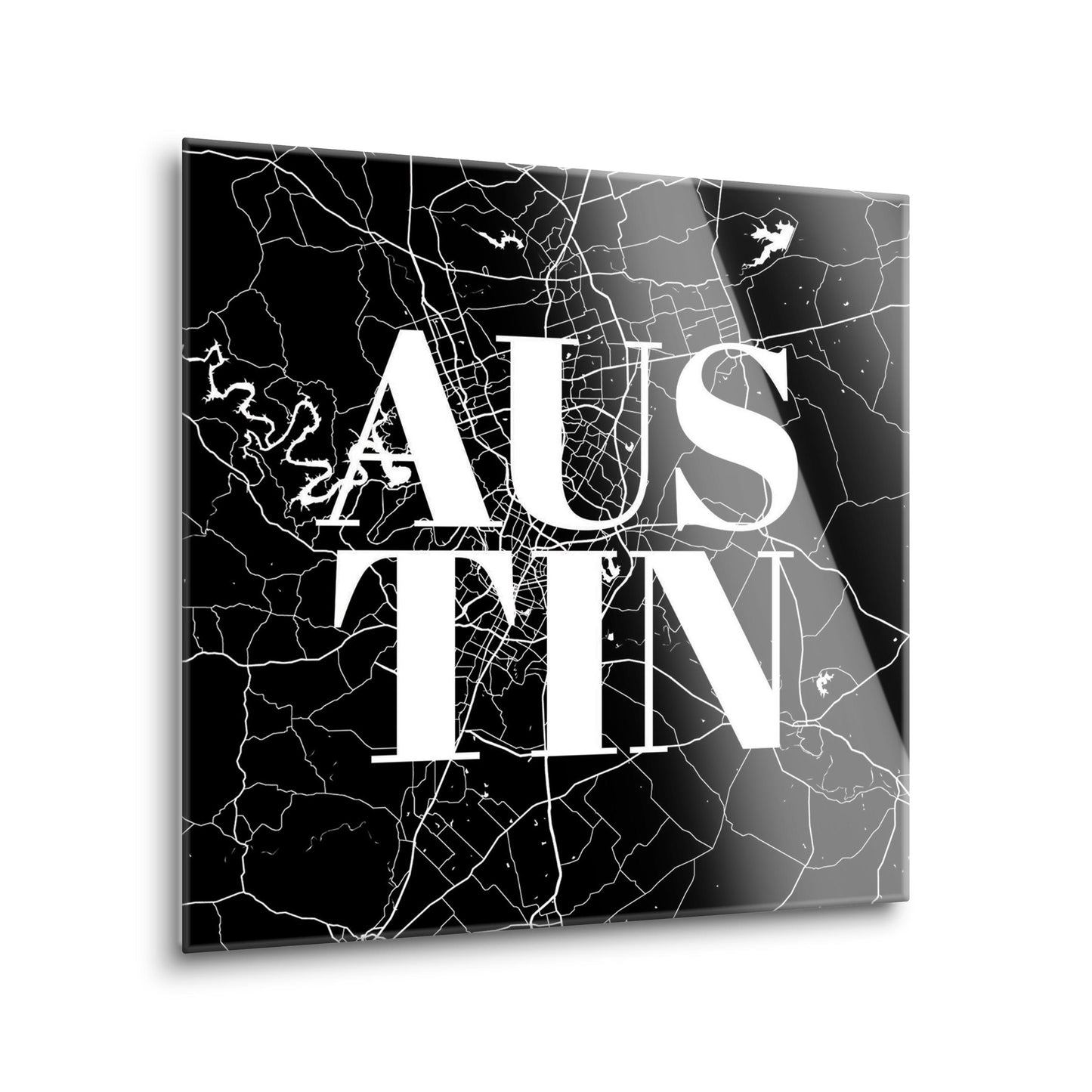 Modern Black Austin Map | Hi-Def Glass Art | Eaches | Min 2