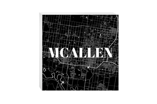 Minimalistic B&W Texas Mcallen Map | Wood Block | Eaches | Min 2