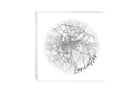 Minimalistic B&W Pennsylvania Lancaster Circle Map | Wood Block | Eaches | Min 2
