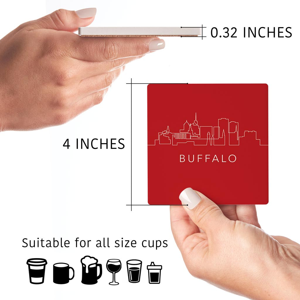 Red White And Blue New York Buffalo Skyline | Absorbent Coasters | Set of 4 | Min 2