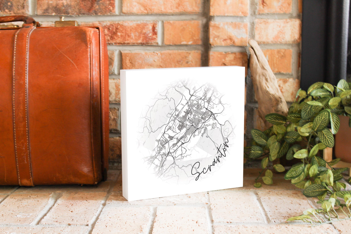Minimalistic B&W Pennsylvania Scranton Circle Map | Wood Block | Eaches | Min 2