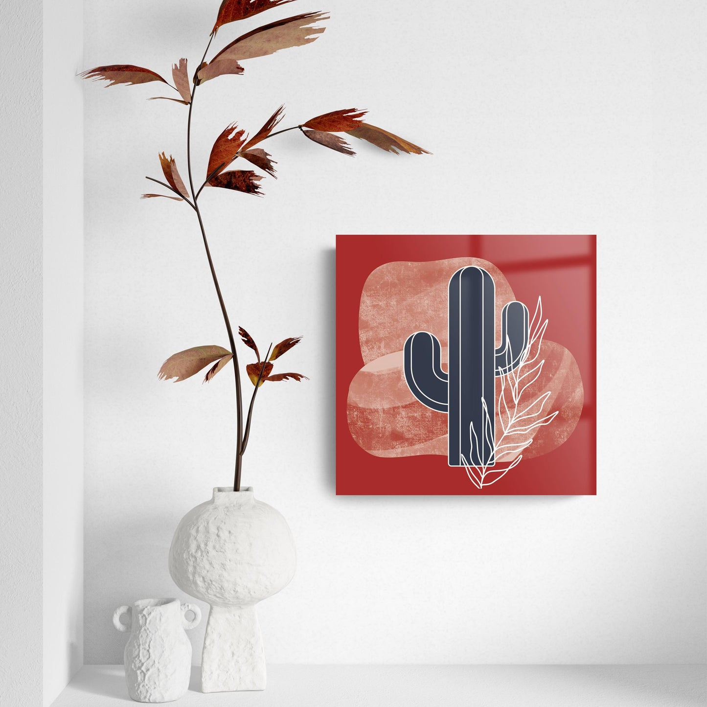 Modern Minimalist Texas Colors Cactus | Hi-Def Glass Art | Eaches | Min 2