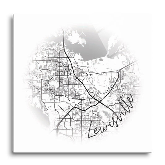 Minimalistic B&W Texas Lewisville Circle Map | Hi-Def Glass Art | Eaches | Min 1