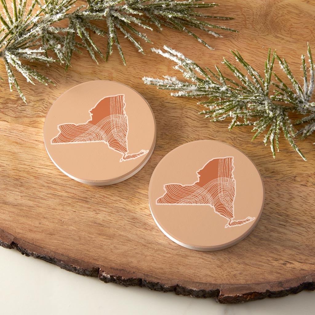 Modern Minimalist New York State Fluid Lines Light | Absorbent Car Coasters | Set of 2 | Min 4