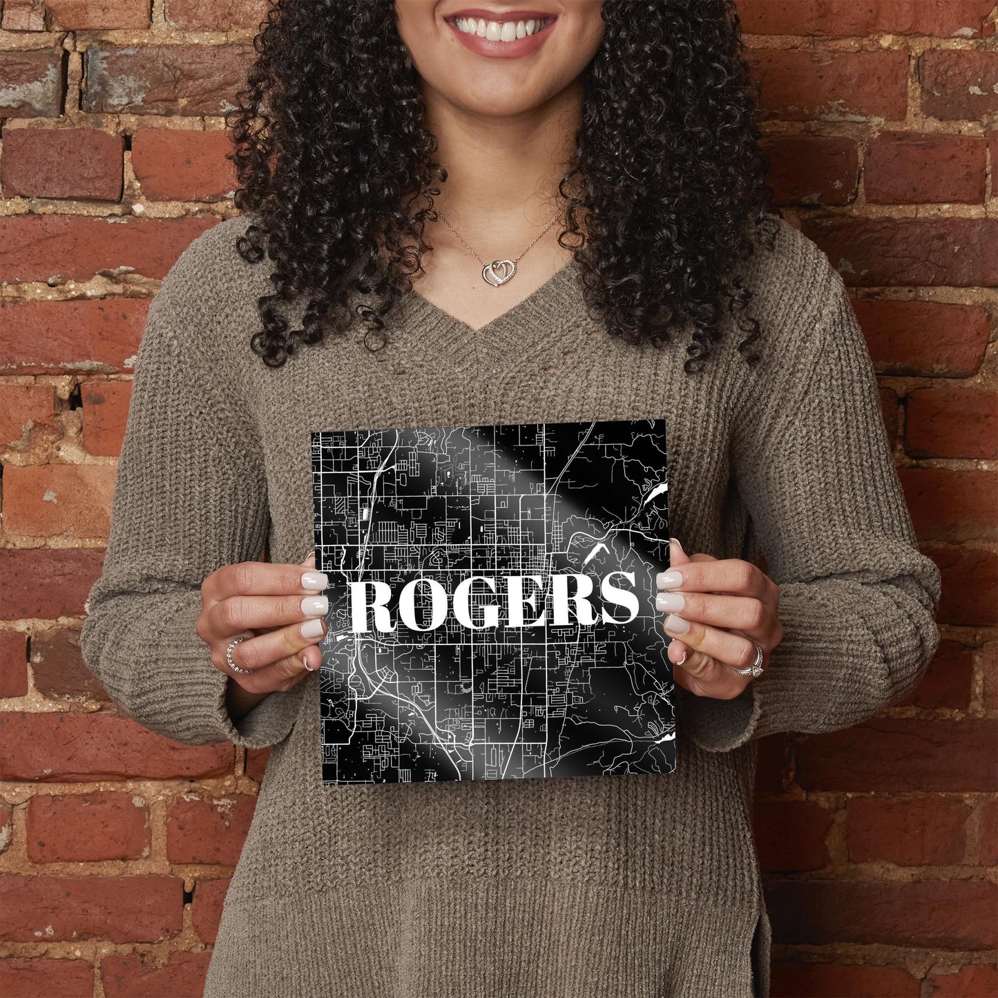 Minimalist B&W Arkansas Rogers Map | Hi-Def Glass Art | Eaches | Min 2