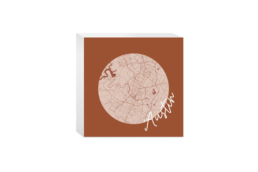 Modern Minimalist Texas Austin Circle Map | Wood Block | Eaches | Min 4
