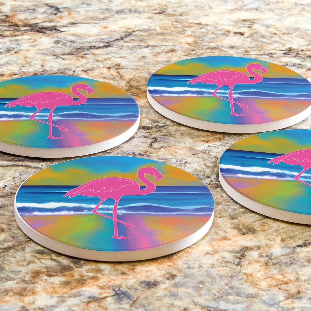 Florida Pink Flamingo Icon| Absorbent Coasters | Set of 4 | Min 2