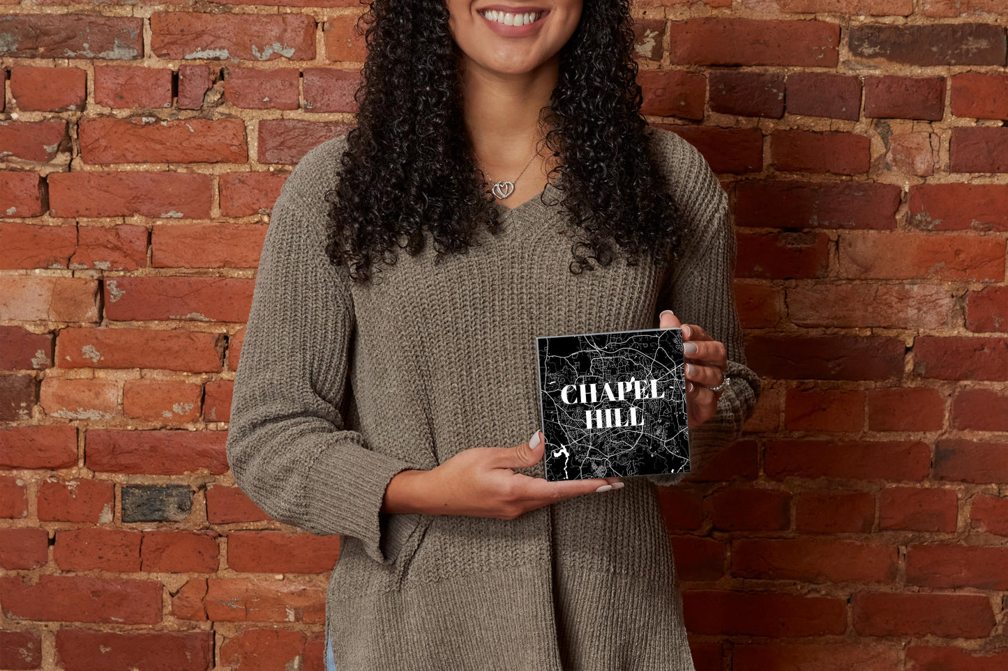 Minimalistic B&W North Carolina Chapel Hill Map | Wood Block | Eaches | Min 4