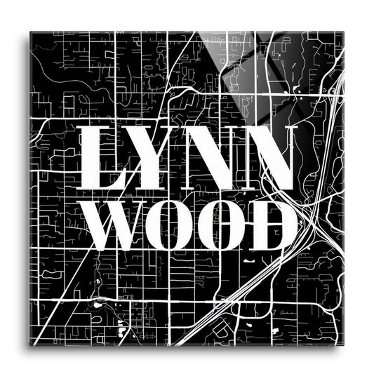 Minimalistic B&W Washington Lynnwood Map | Hi-Def Glass Art | Eaches | Min 1