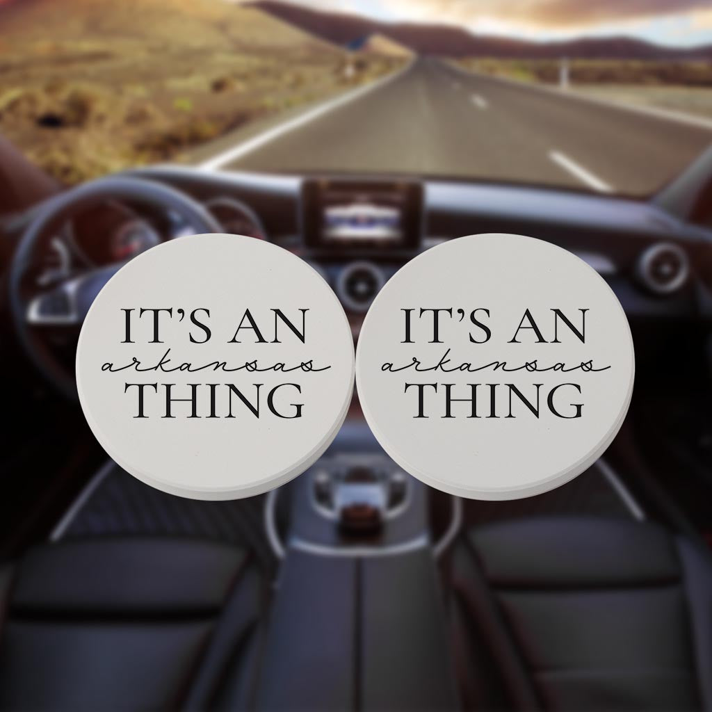 Minimalist B&W Arkansas Thing Quote | Absorbent Car Coasters | Set of 2 | Min 4