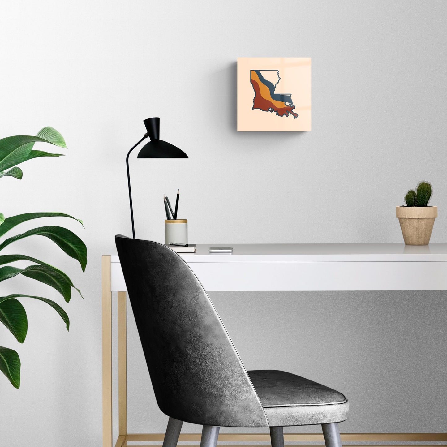 Modern Minimalist Louisiana Retro State Shape | Hi-Def Glass Art | Eaches | Min 2