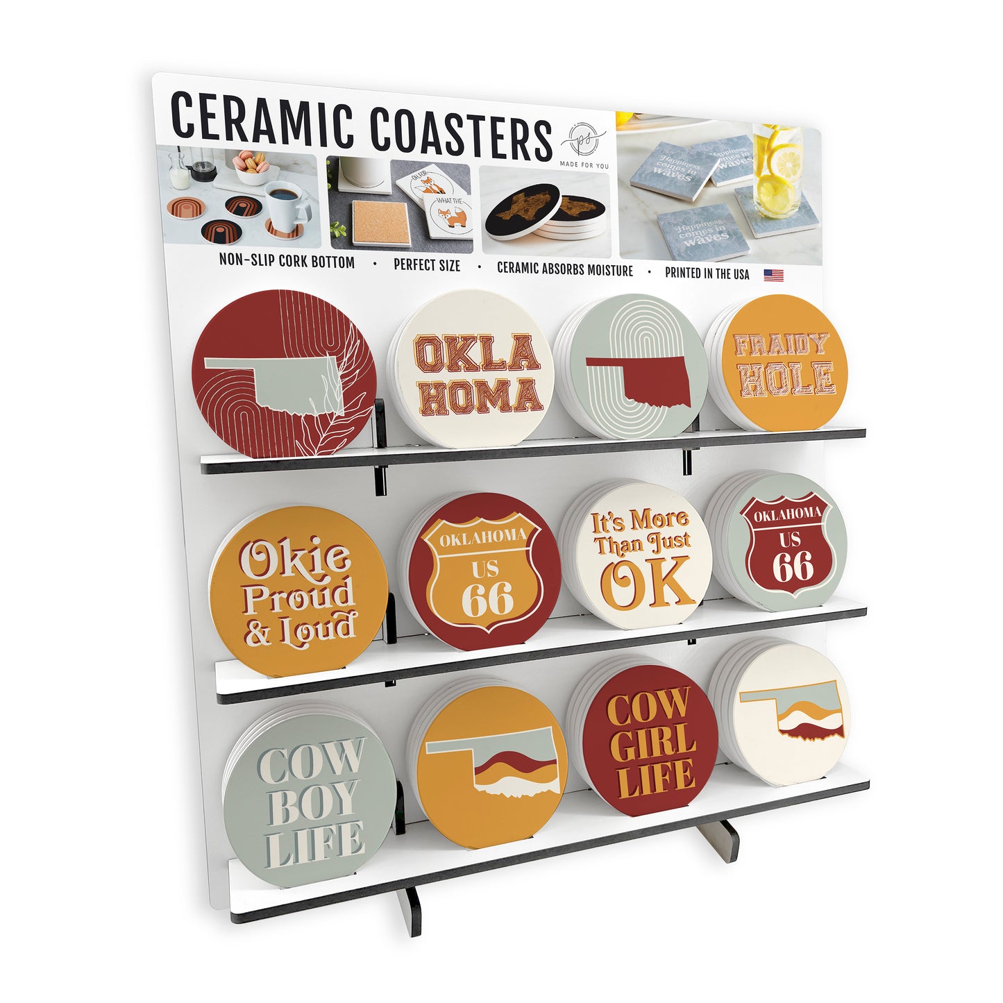 Modern Minimalist Oklahoma Circle Ceramic Coaster Bundle